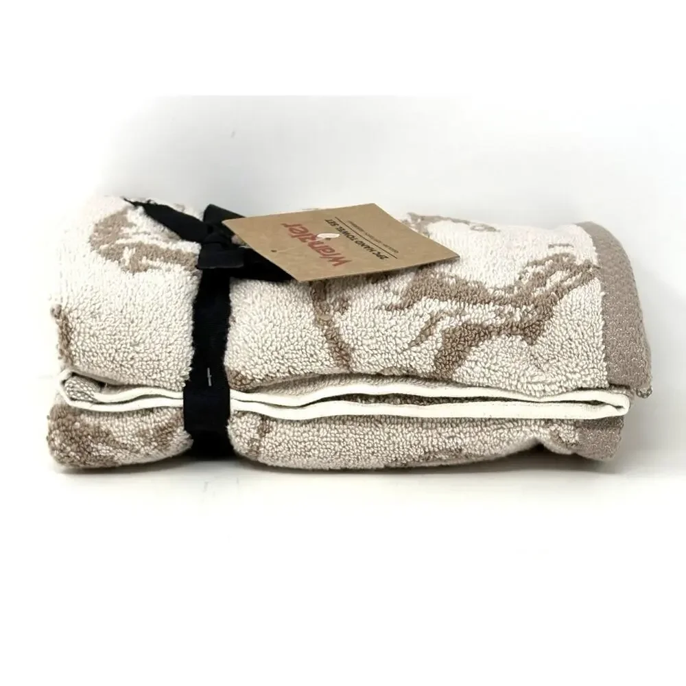 Wrangler Horse Hand Towels Tan Beige Mustangs Set Of 2 Pcs NWT Ivory
